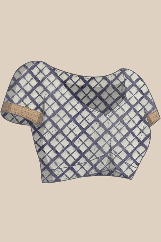 Buy Black Cotton Block Printed Saree Online - Side 