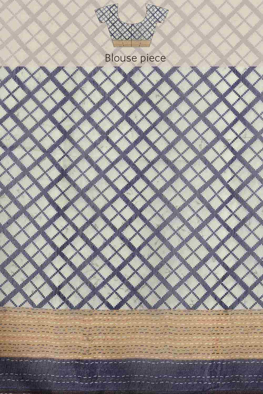 Buy Black Cotton Block Printed Saree Online - Side1 