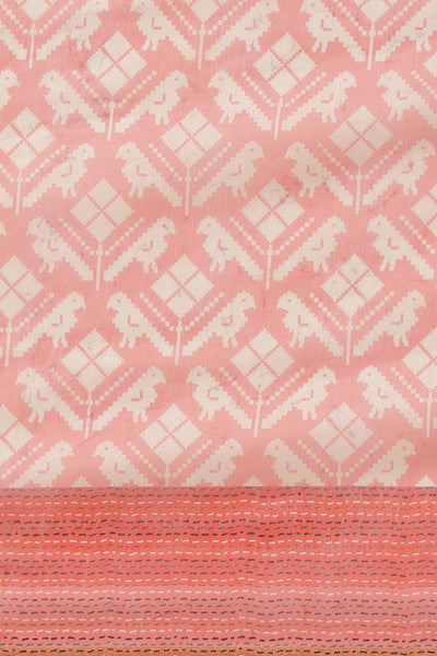 Buy Pink Cotton Block Printed Saree Online - Zoom In 