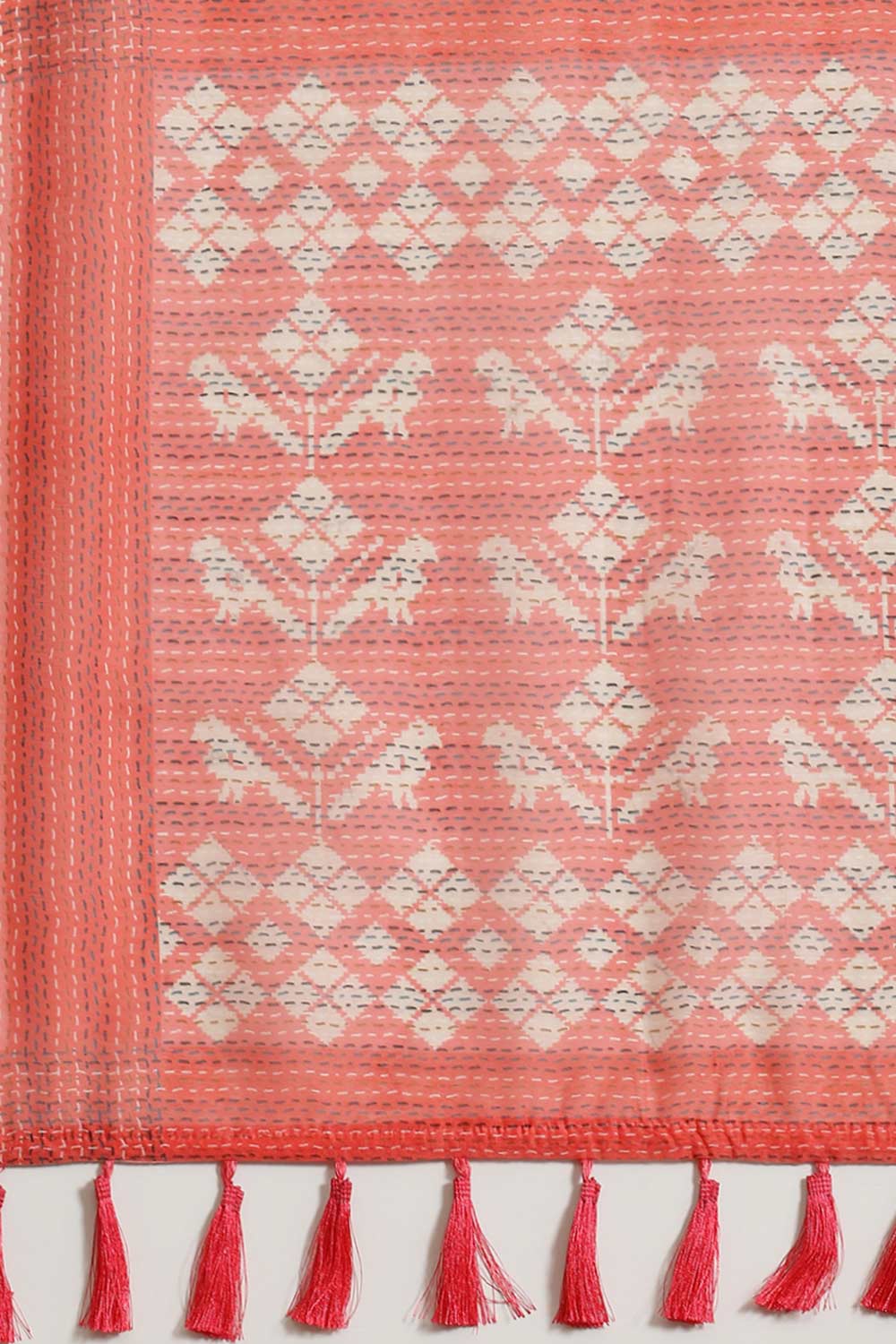 Buy Pink Cotton Block Printed Saree Online - Zoom Out 