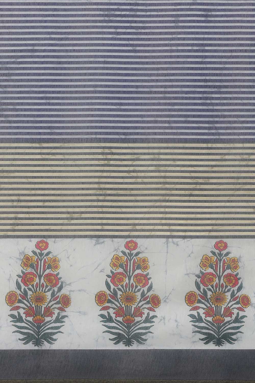 Buy Blue Cotton Block Printed Saree Online - Zoom In 