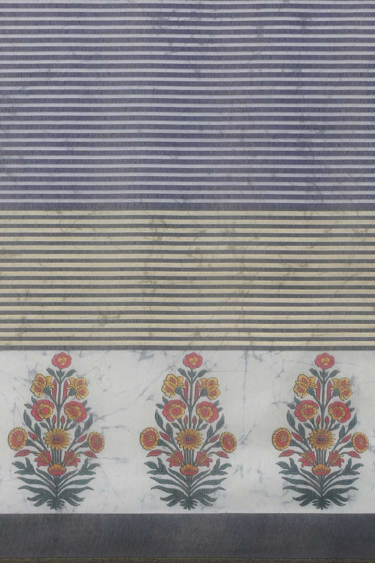 Buy Blue Cotton Block Printed Saree Online - Zoom In 