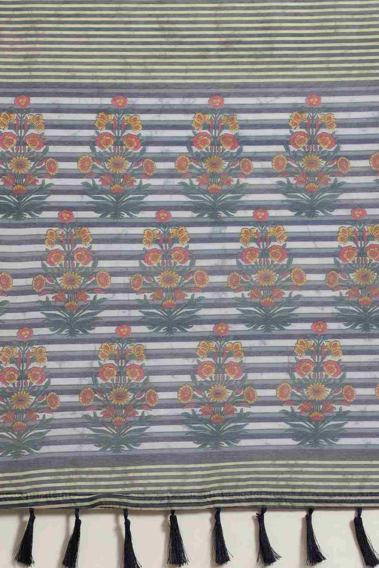 Buy Blue Cotton Block Printed Saree Online - Zoom Out 