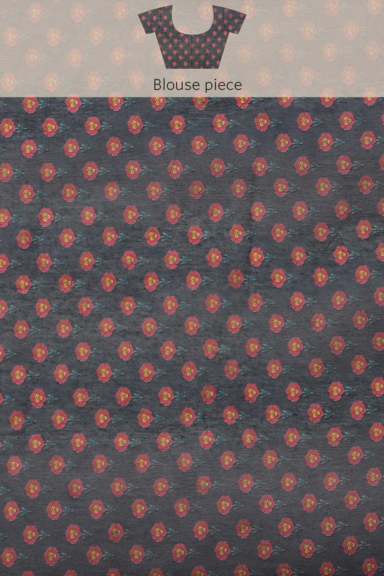 Buy Blue Cotton Block Printed Saree Online - Side1 