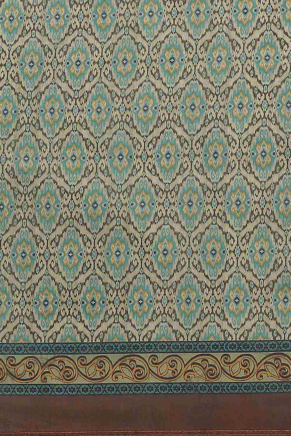 Buy Green Cotton Block Printed Saree Online - Back 