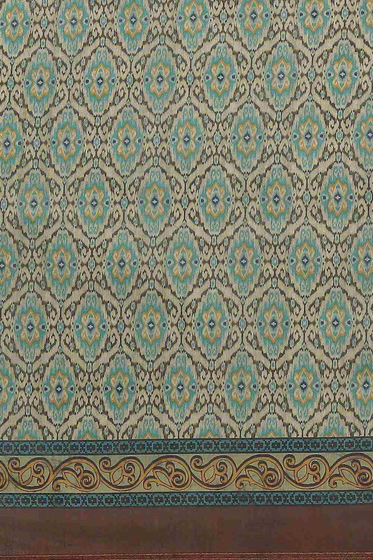 Buy Green Cotton Block Printed Saree Online - Back 