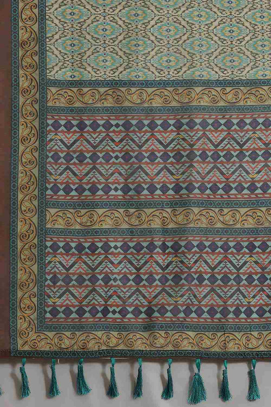 Buy Green Cotton Block Printed Saree Online - Zoom In 