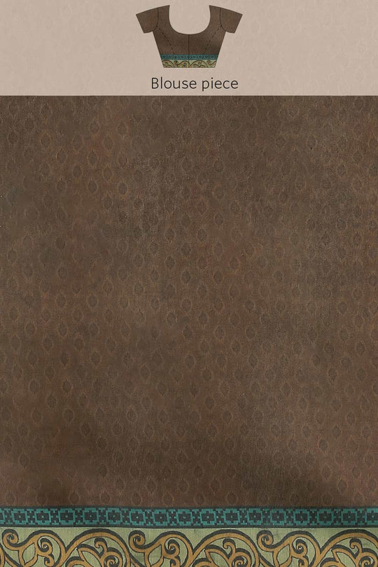 Buy Green Cotton Block Printed Saree Online - Side 