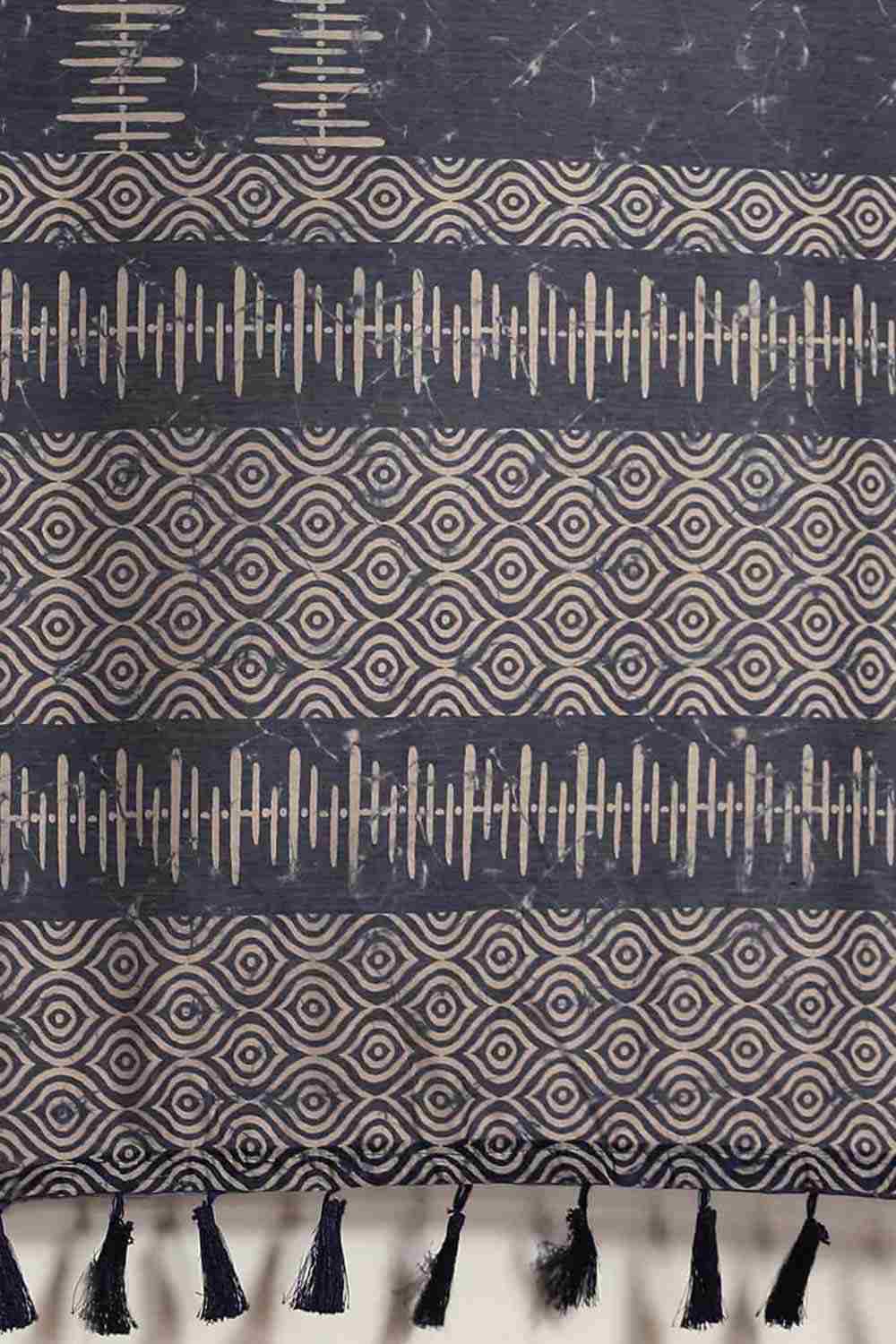 Buy Black Cotton Block Printed Saree Online - Zoom In 