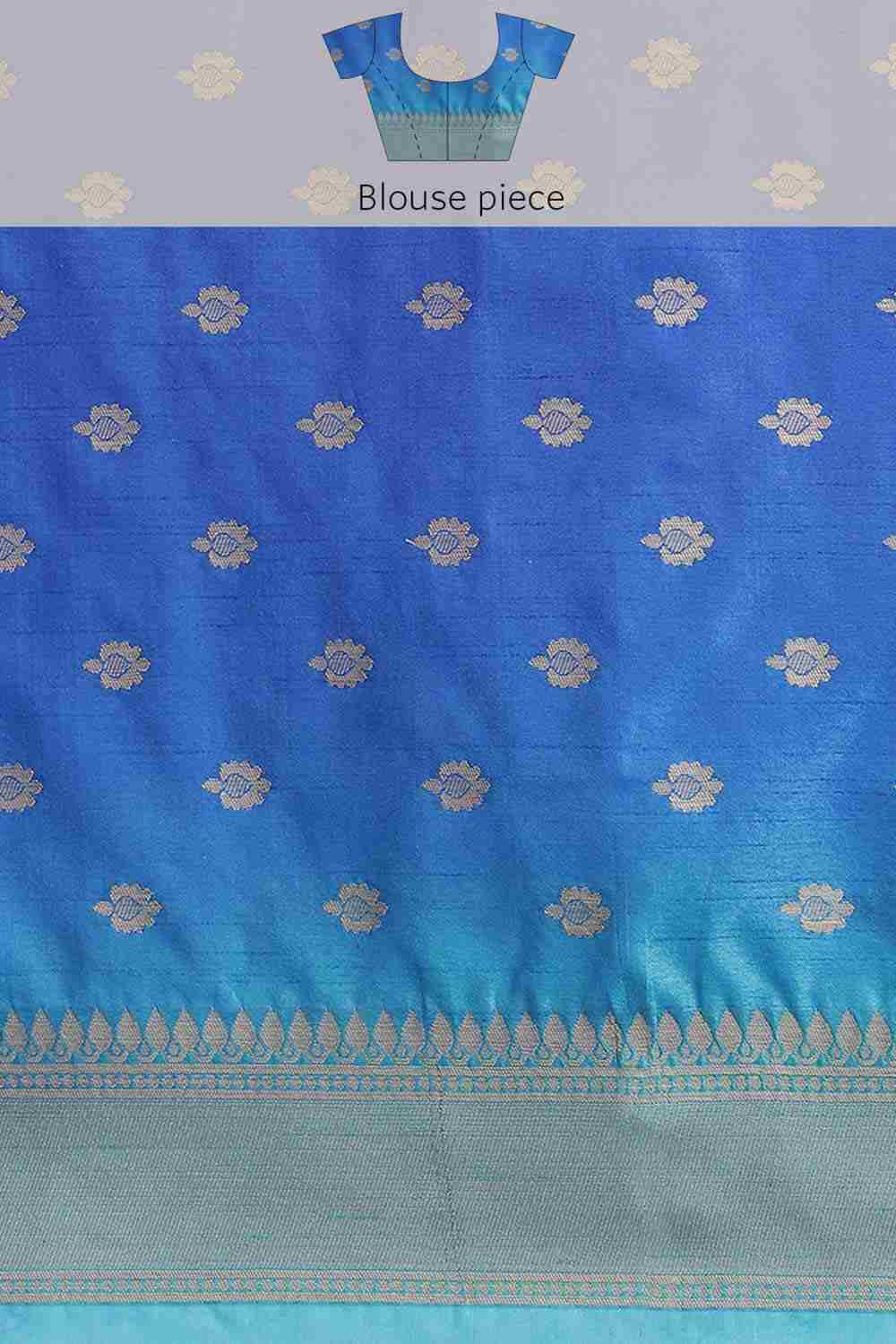 Buy Blue Nylon Organza Ethnic Motifs Banarasi Saree Online - Side 