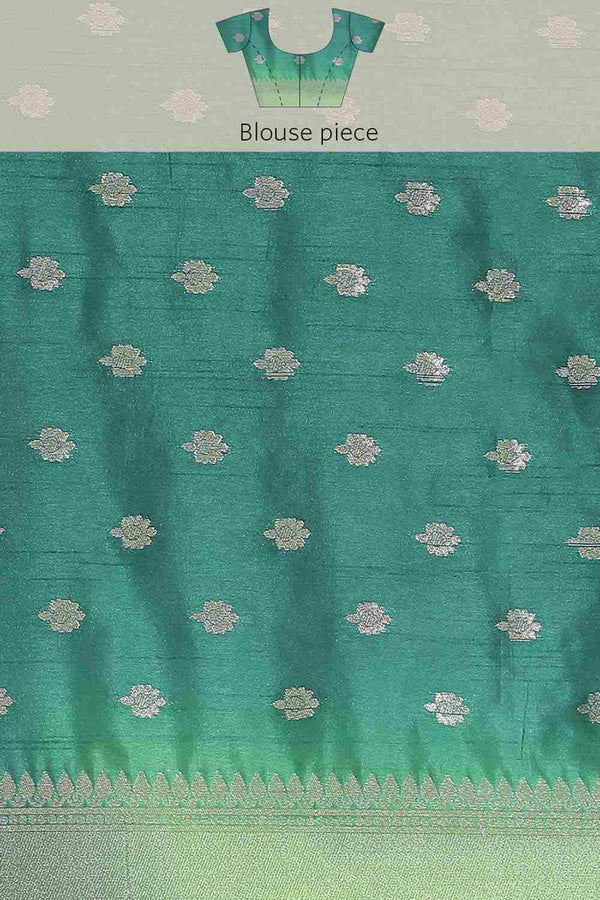 Buy Green Nylon Organza Ethnic Motifs Banarasi Saree Online - Side1 