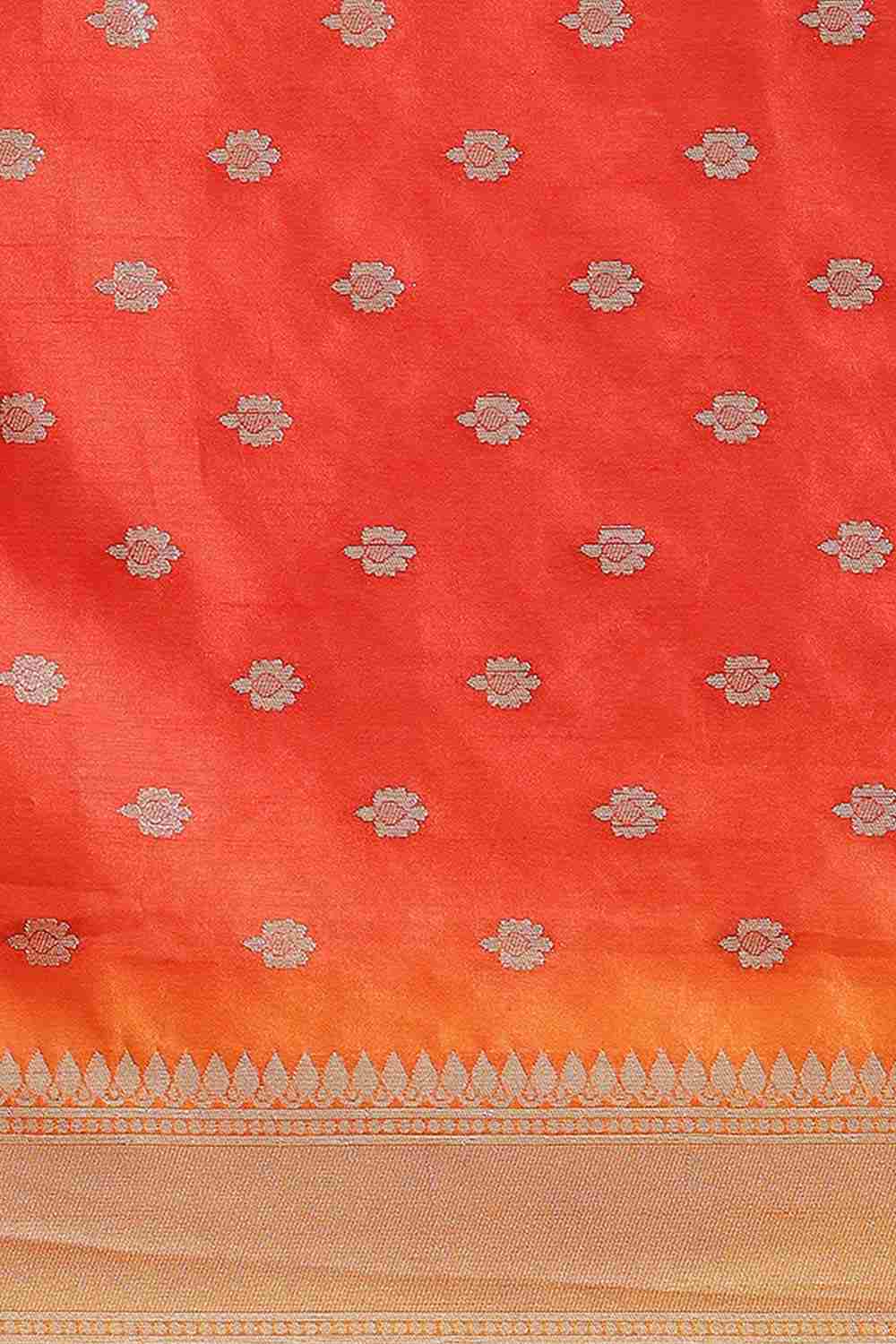 Buy Orange Nylon Organza Ethnic Motifs Banarasi Saree Online - Back 