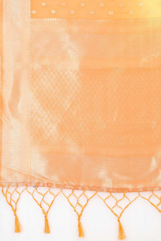Buy Yellow Nylon Organza Ethnic Motifs Banarasi Saree Online - Side 