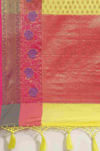 Buy Yellow Soft Art Silk Floral Printed Banarasi Saree Online - Zoom Out 