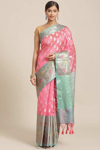Buy Light Pink Art Silk Ethnic Motifs Banarasi One Minute Saree Online 
