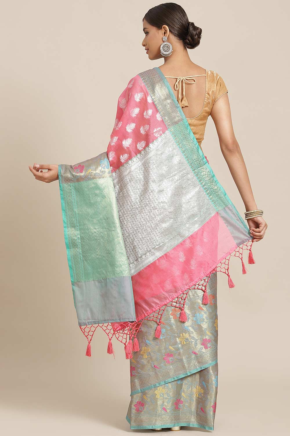 Buy Light Pink Art Silk Ethnic Motifs Banarasi Saree Online - Front 