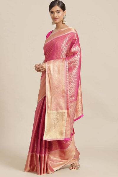 Buy Pink Art Silk Ethnic Motifs Banarasi One Minute Saree Online 