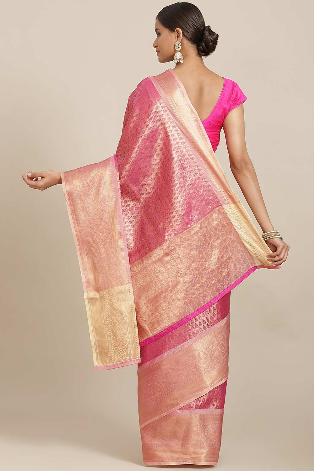 Buy Pink Art Silk Ethnic Motifs Banarasi One Minute Saree Online 