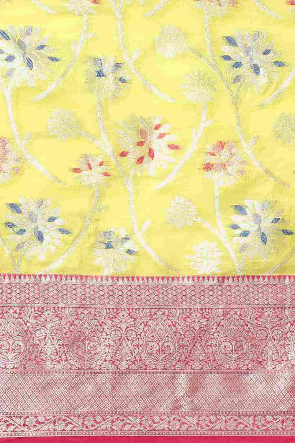 Buy Yellow Art Silk Floral Printed brocade Saree Online - Zoom In 