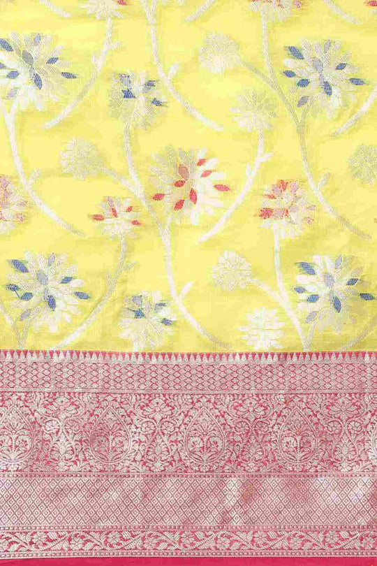 Buy Yellow Art Silk Floral Printed brocade Saree Online - Zoom In 