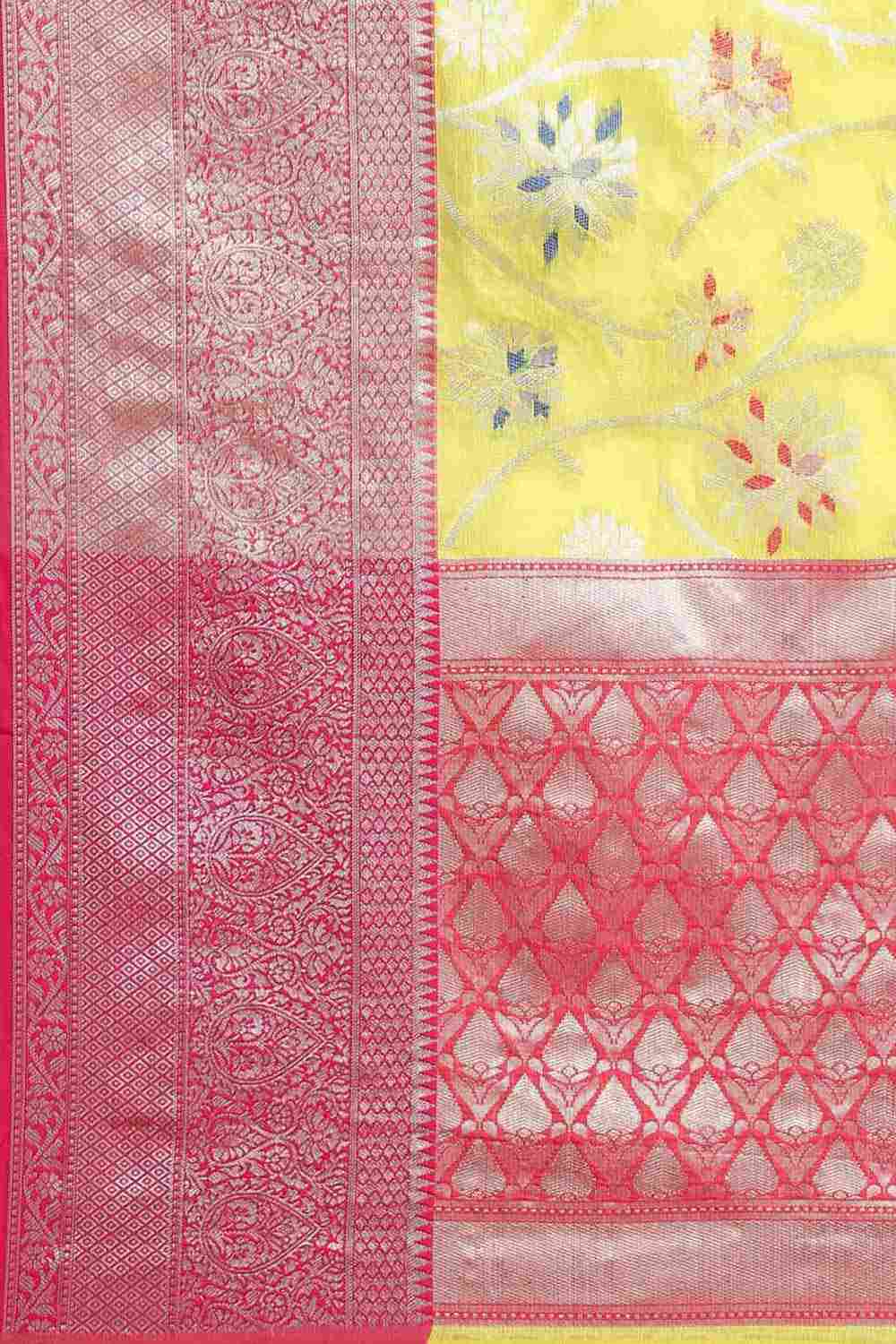 Buy Yellow Art Silk Floral Printed brocade Saree Online - Zoom Out 