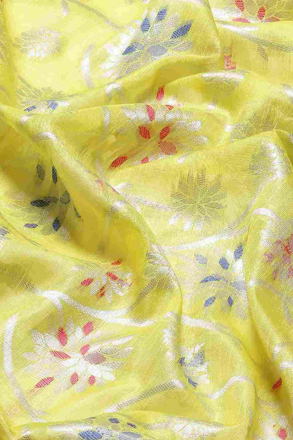 Buy Yellow Art Silk Floral Printed brocade Saree Online - Side 