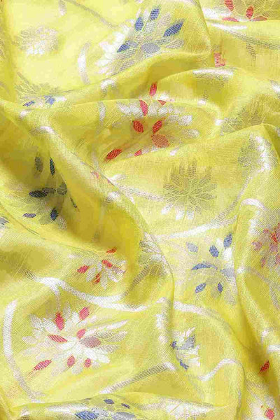 Buy Yellow Art Silk Floral Printed brocade Saree Online - Side 