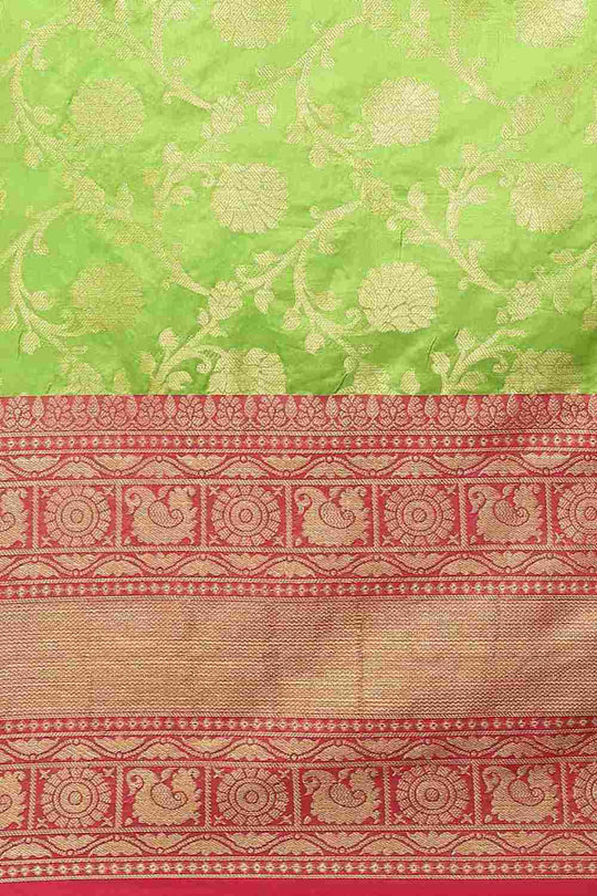 Buy Parrot Green Art Silk floral brocade Saree Online - Zoom In 