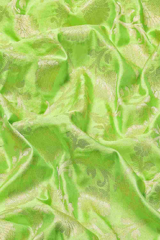 Buy Parrot Green Art Silk floral brocade Saree Online - Side 