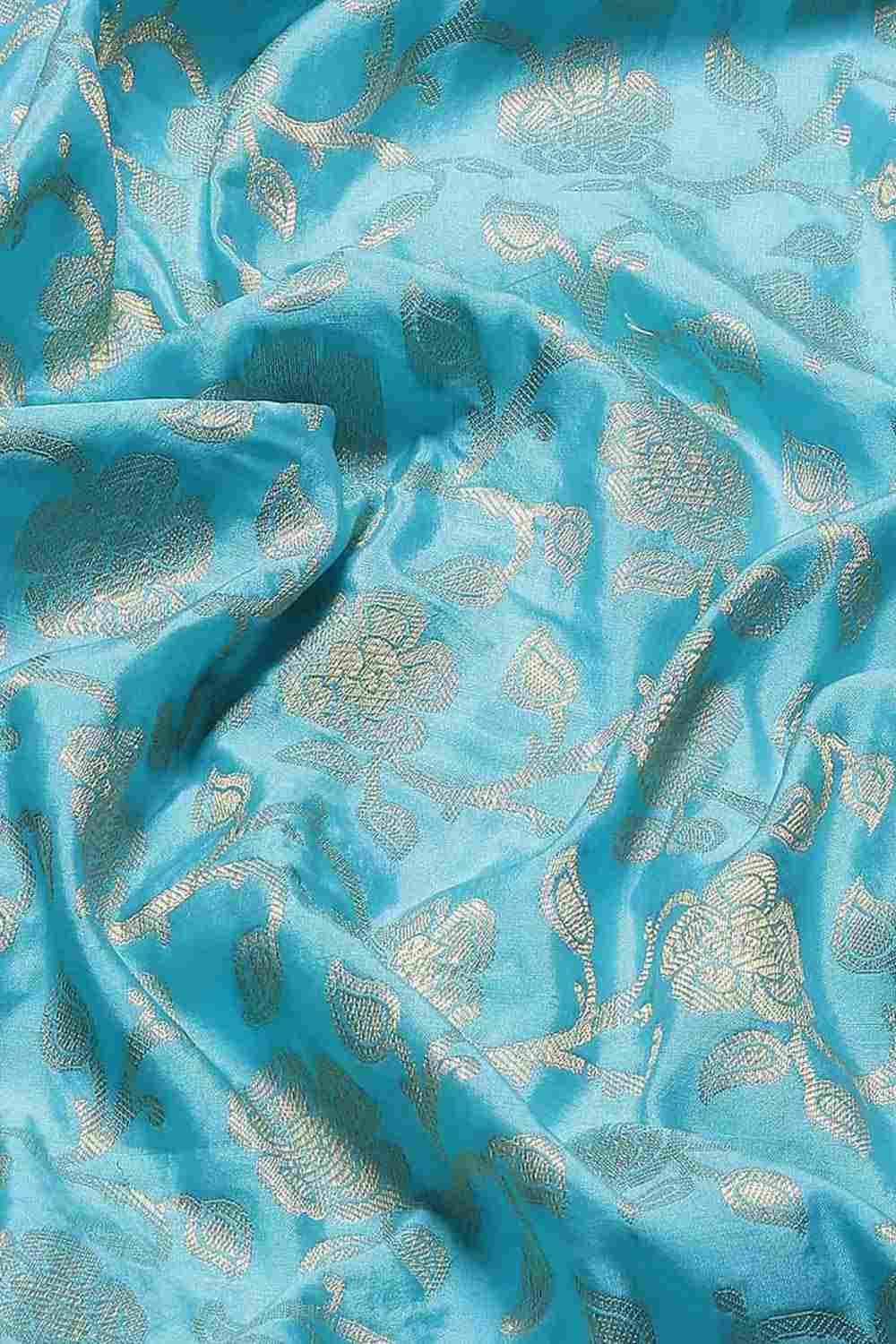 Buy Teal Art Silk floral brocade Saree Online - Side 