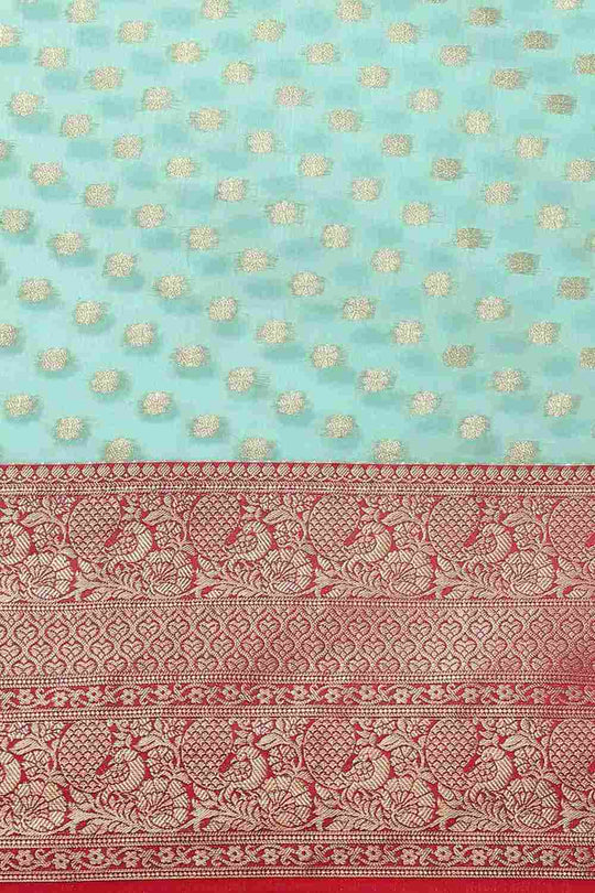 Buy Teal Art Silk Ethnic Motifs Banarasi Saree Online - Zoom In 