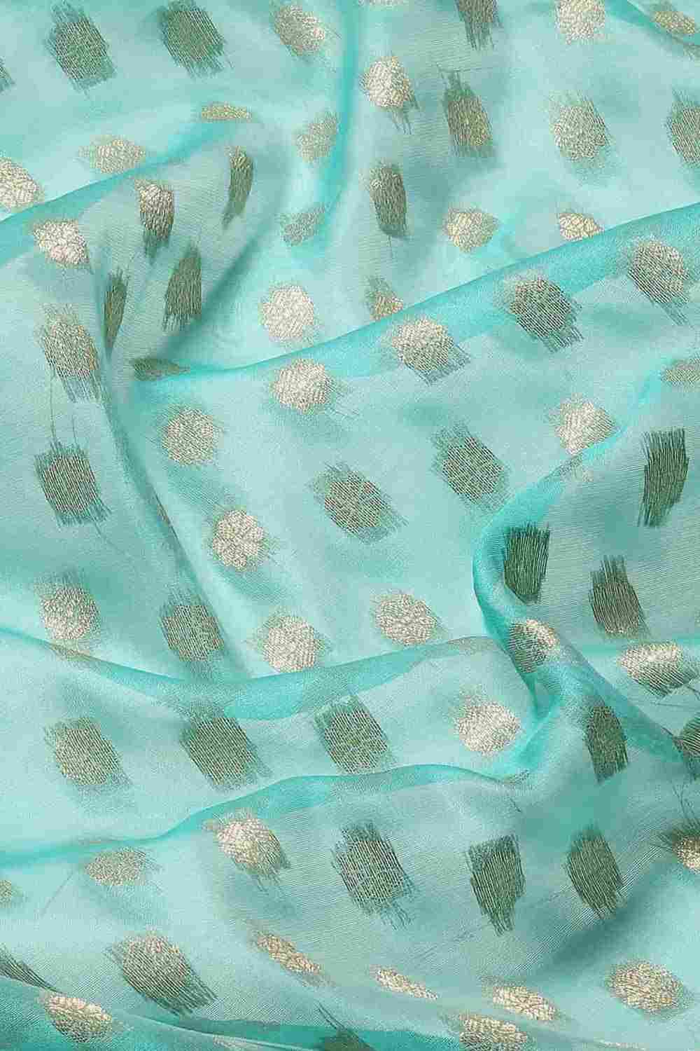 Buy Teal Art Silk Ethnic Motifs Banarasi Saree Online - Side 