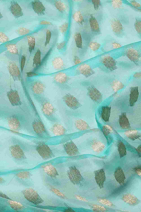 Buy Teal Art Silk Ethnic Motifs Banarasi Saree Online - Side 