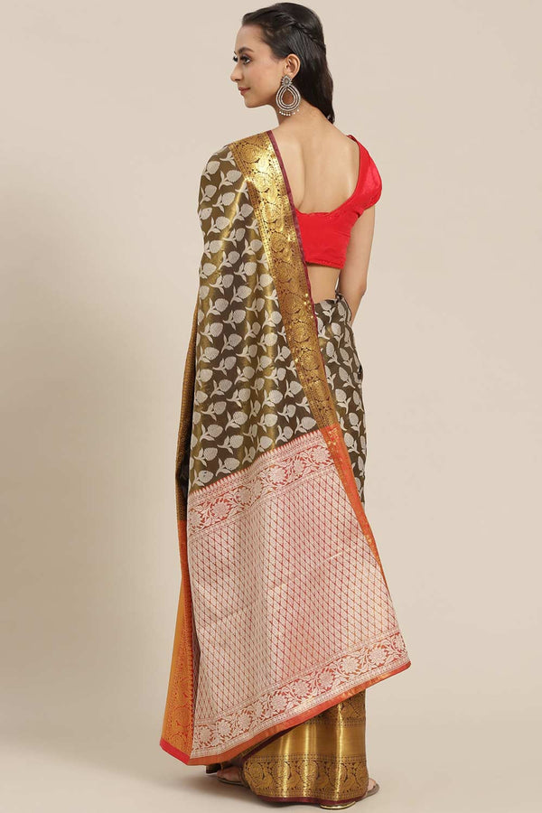 Buy Blue Soft Art Silk Floral Printed Banarasi Saree Online - Front 