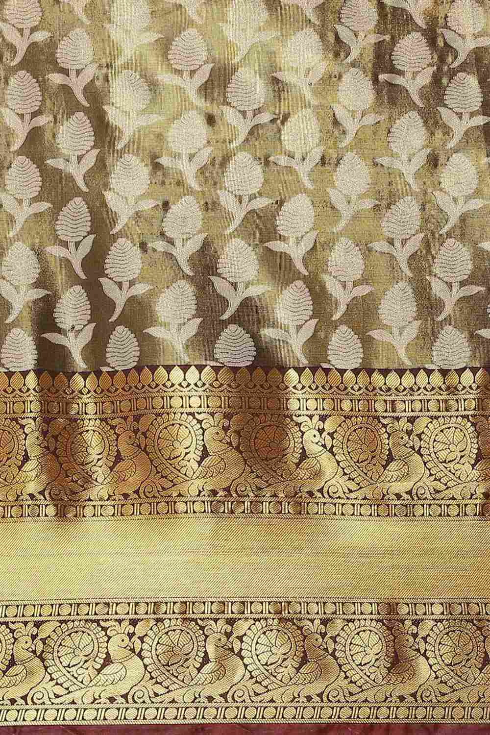 Buy Blue Soft Art Silk Floral Printed Banarasi Saree Online - Back 