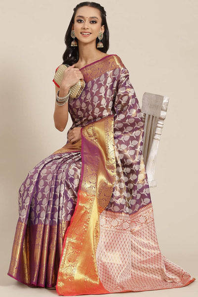 Buy Purple Soft Art Silk Floral Printed Banarasi One Minute Saree Online 