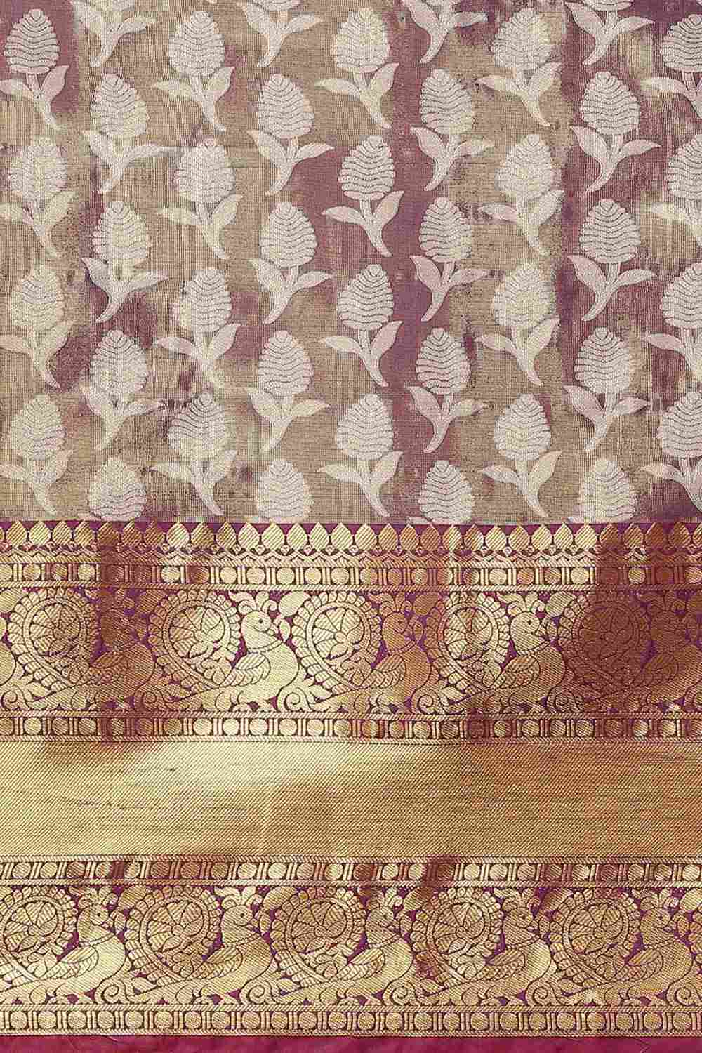 Buy Purple Soft Art Silk Floral Printed Banarasi Saree Online - Back 
