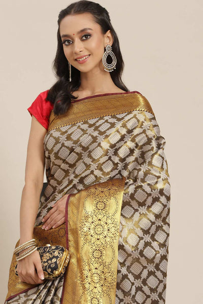 Buy mahendi Soft Art Silk Floral Printed Banarasi One Minute Saree Online 