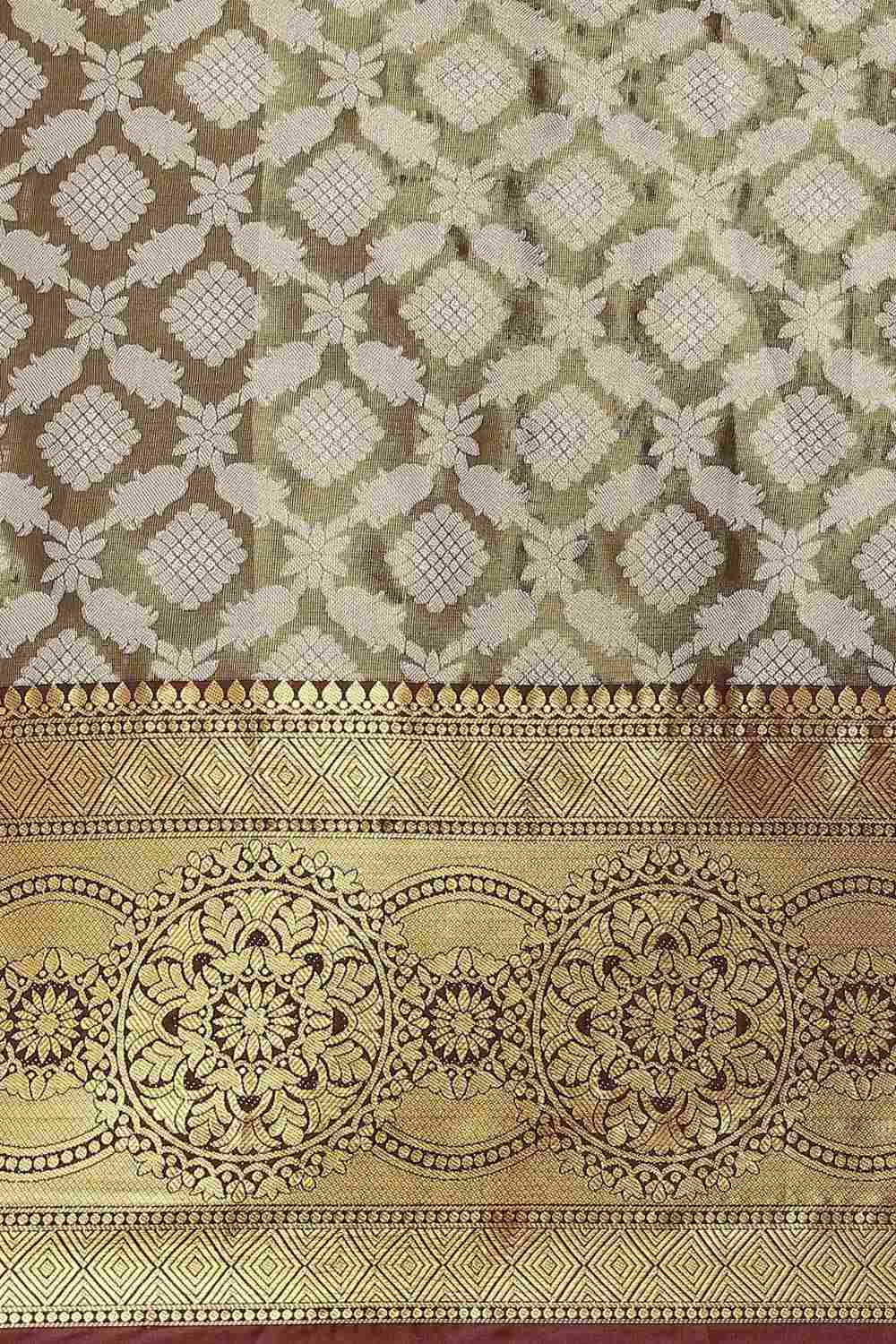 Buy mahendi Soft Art Silk Floral Printed Banarasi Saree Online - Zoom In 