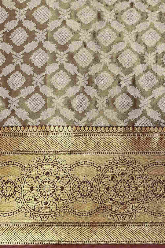 Buy mahendi Soft Art Silk Floral Printed Banarasi Saree Online - Zoom In 