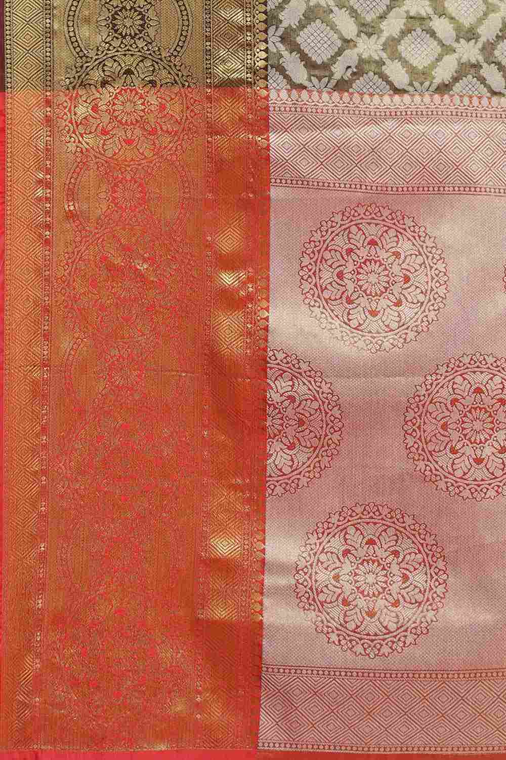 Buy mahendi Soft Art Silk Floral Printed Banarasi Saree Online - Zoom Out 