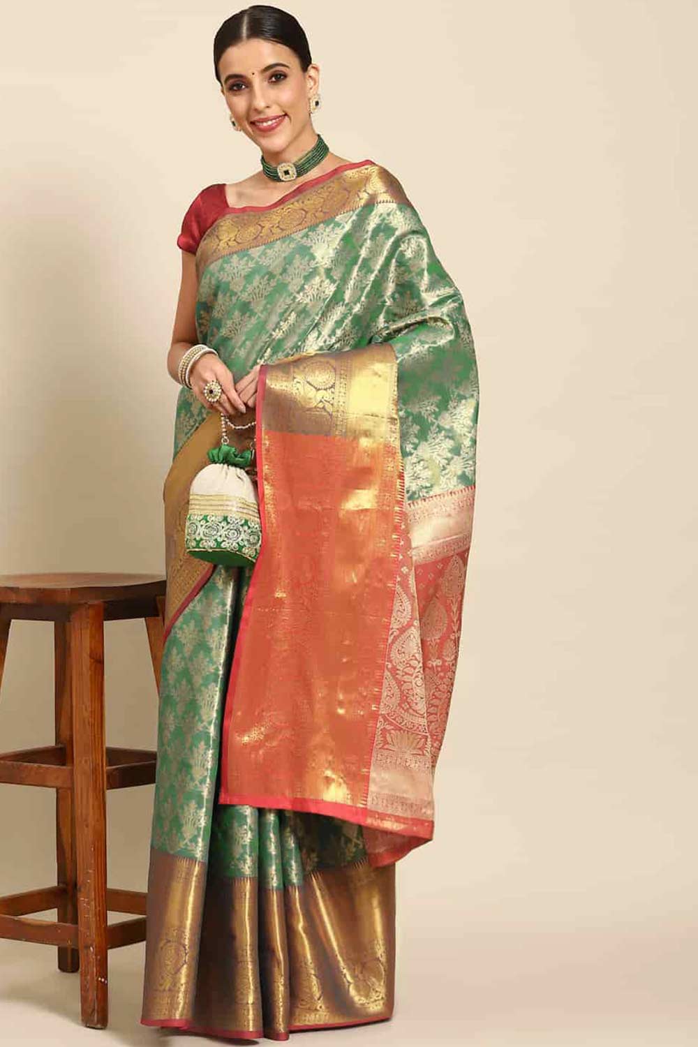 Buy Teal Art Silk brocade One Minute Saree Online 