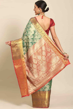 Buy Teal Art Silk brocade Saree Online - Front 
