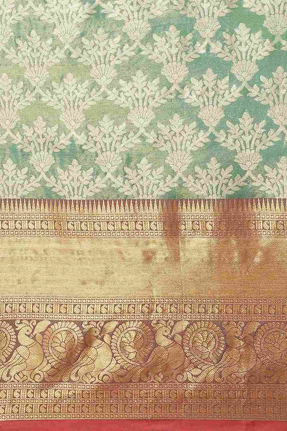 Buy Teal Art Silk brocade Saree Online - Back 