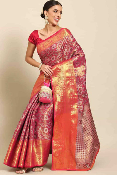 Buy Pink Art Silk brocade Saree Online - Front 