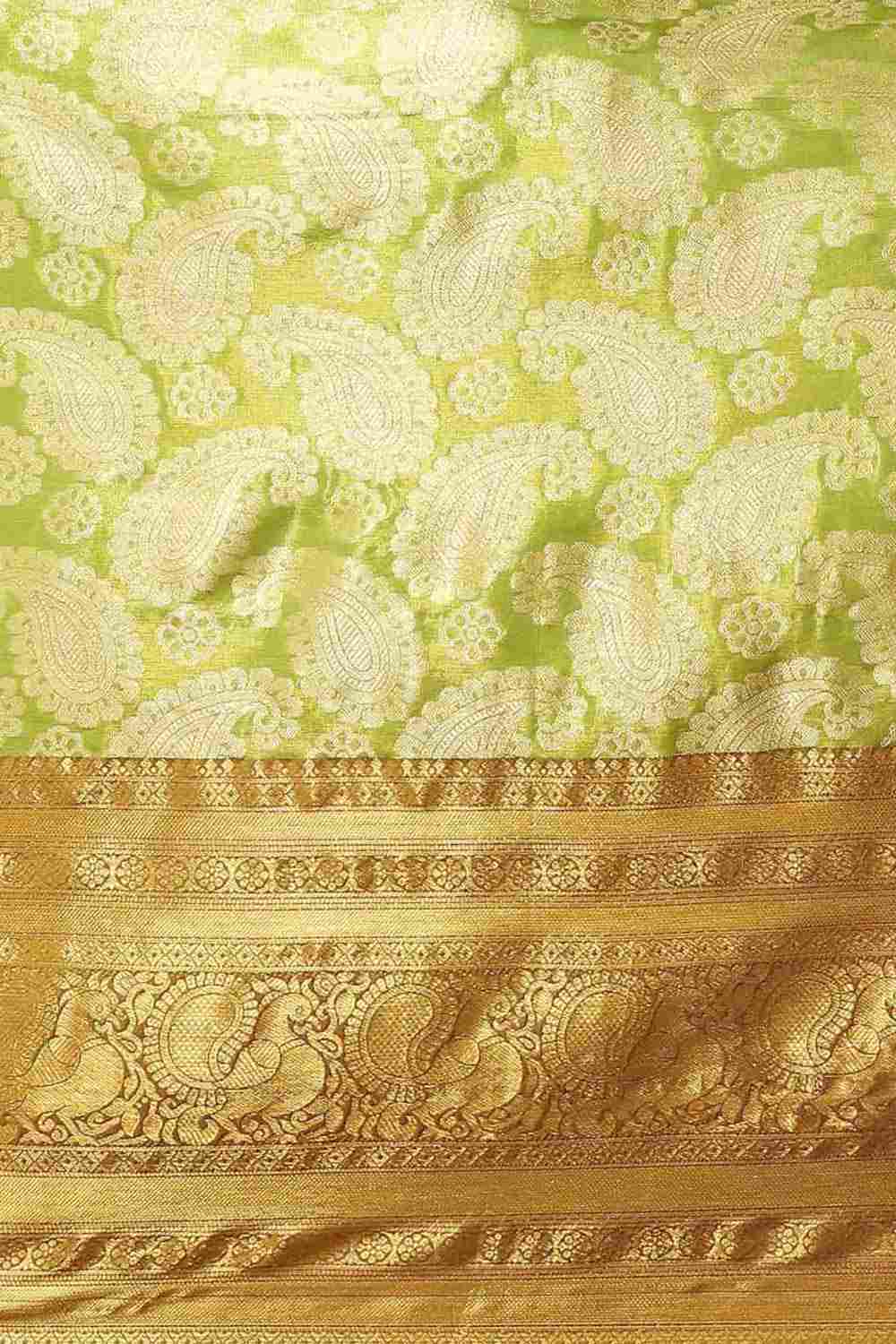 Buy Parrot Green Art Silk brocade Saree Online - Back 