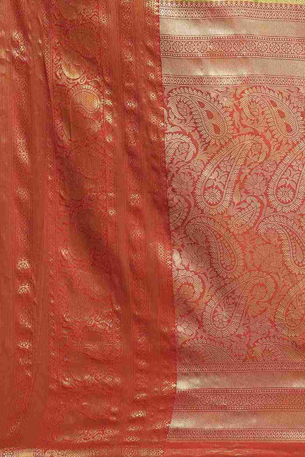 Buy Parrot Green Art Silk brocade Saree Online - Zoom In 