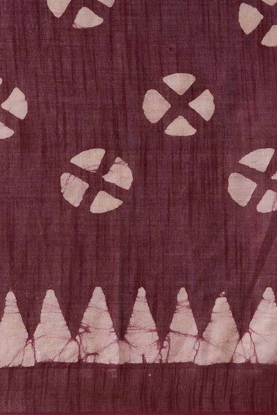 Wilda Burgundy Cotton Blend Batik One Minute Saree
