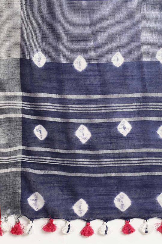 Zora Navy Blue Cotton Blend Bandhani One Minute Saree