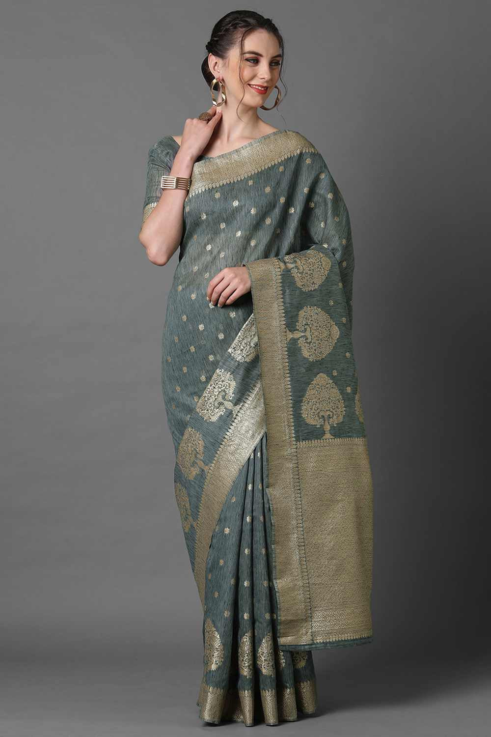 Buy grey Woven Art Silk One Minute Saree